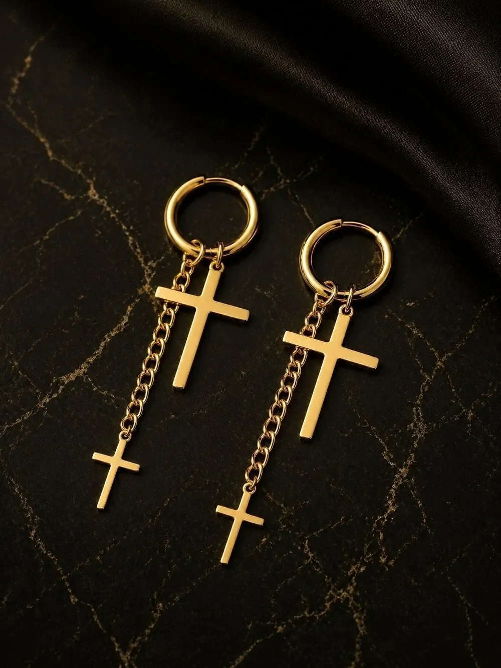 Gold Cross Drop Earrings